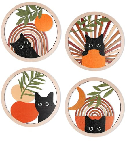 DETENE Bohemia Decoracion Pared Decoración de Paredes de Madera Arte Moderno Minimalista para la Decoración Familiar de la Sala de Estar de la Granja de Paredes (Gatos