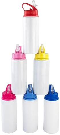 Lot de 10 bouteilles en aluminium blanc vierge de 600 ml par sublimation avec couvercle de couleur pour ordinateur portable, impression par transfert de chaleur
