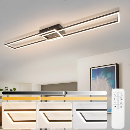 Homefire Deckenlampe Wohnzimmer LED Deckenleuchte: 36W Modern Küchenlampe | Stufenloses Dimmbar 3000K - 6500K Schwarz Wohnzimmerlampe mit Fernbedienung Deckenbeleuchtung für Küche Schlafzimmer