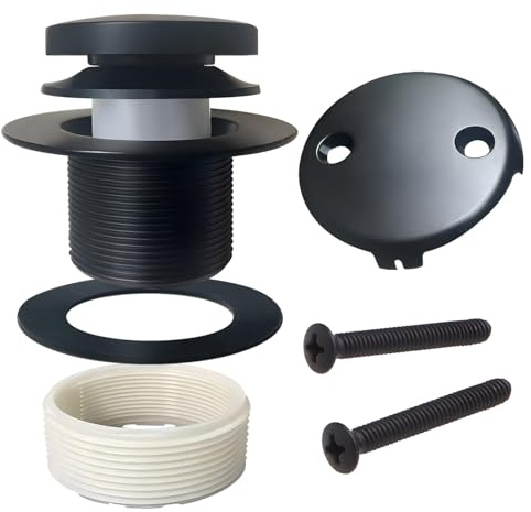 Badewannenablaufspitzen-Set mit 2-Loch-Überlaufblende, BAISASY Mattschwarz, Badewannenablauf-Ersatz-Verkleidungsset mit universellem Fein-/Grobgewinde