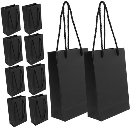 EXHUMKY 10stücke Handheld Geschenktüten Schwarze Papiertragetaschen Für Hochzeiten Partys Shopping Stabil Für Kleine Und Dekoration
