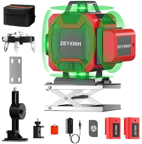 Livella Laser Autolivellante 4 X 360°,16 Linee Livello Laser Verder Per Costruzione e Allineamento,IP54 Antipolvere, Impermeabile, 2 Batterie, Supporto rotante, Telecomando, Base Magnetica
