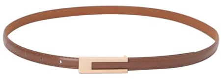 AOWVUTS Damen Skinny Ledergürtel Verstellbarer Dünner Gürtel Retro Schmaler Taillengürtel mit Goldschnalle Mode Klassisch Dekorativen Gürtel für Kleider Jeans Hosen Mantel (Karamell, 115)