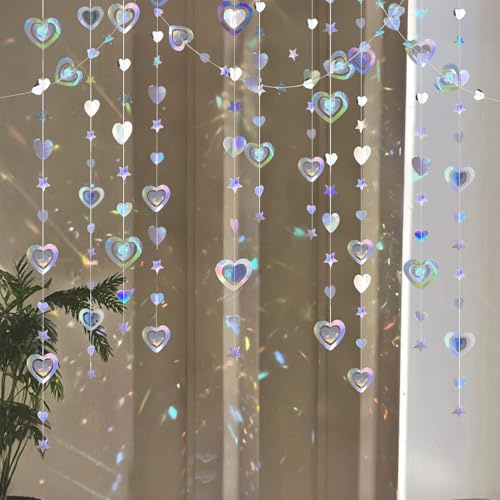 59 Ft Papier Girlande Glitzer Herz 6 Stück 3m Hängende Iridescent Garland Bunt Glitzer Papier Stern Garland Glitzer Bunt für Party Deko Girlande Geburtstag Hochzeitsdeko