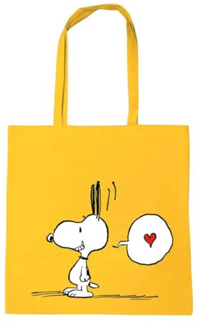 Logoshirt Peanuts I Snobben In Love I tryckt tygväska I shoppingväska I återanvändbar I med långa handtag I licensierad design, gUL, En storlek