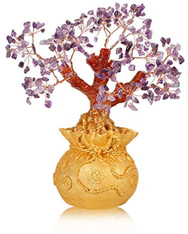 Bonsai Geldkristallbaum kleine Heilungskristalle Bonsai Baumbaum Golden Geldbeutelbaum Geldbaum mit Heilsteinen Reichtum Geschenk （7 Farben） Feng Shui Fortune Tree (Farbe: G)