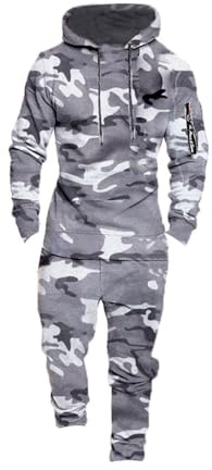 Set da jogging mimetico da uomo, felpa con cappuccio e pantaloni della tuta trendy, set da 2 pezzi, stile casual elegante, abbigliamento sportivo con coulisse, pantaloni con vita elasticizzata e lacci