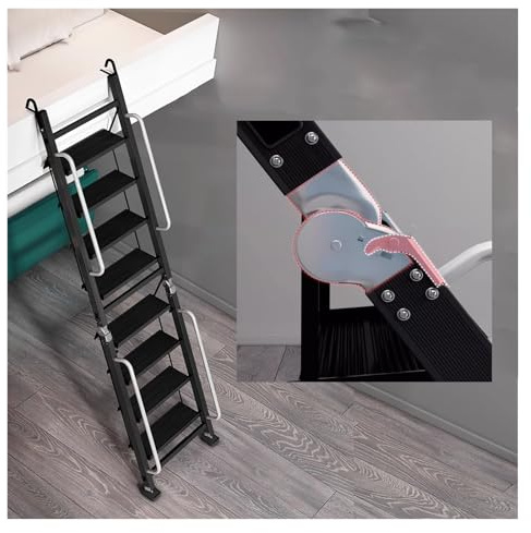 Folding Bunk Bed Ladder 8-Step Hook-On Stair for Attics/Basements/Windows Non-Slip Safety Climbing 500 Lbs Capacity 101in Height - Ideal for Caravans and More!
