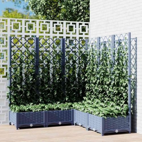 HaoChrymec Flower Pot with Trellis, PP Material, Outdoor Use, Jardinière Treillis, Jardinière Balcon, Bac à Fleurs Extérieur, Brise Vue, Blue-Grey, 120 x 120 x 121.5 cm
