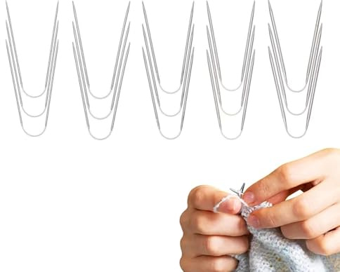 Galenecx 15 Pezzi Ferri da Maglia Circolari, 23 cm Acciaio Inox Circolare Uncinetto Ferri dell'ago Set, 2/2,5/3/3,5/4 mm, Ferris da maglia per calzini, per Maglieria, Scialli, Maglioni, Coperte