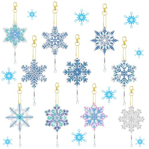10 Stück DIY Schneeflocken Anhänger Für Kinder, 6.5 cm x 6.5 cm x 1.6 mm, Diamond Painting Weihnachten Anhänger, Weihnachtsbaum Deko, Winter Schmuck, Fördert Familienzeit