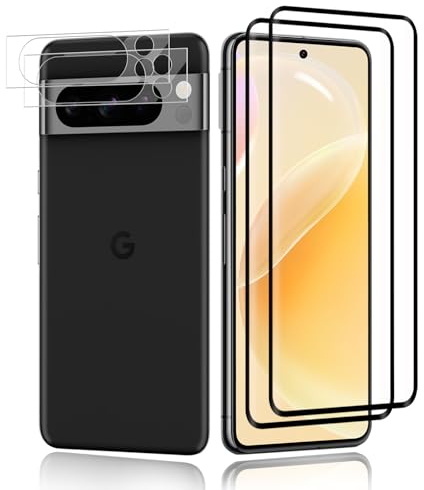 VideoSecu Verre Trempé pour Google Pixel 8 pro, 2 pièces vitre protection+2 Caméra Arrière Protecteur, Haute Sensibilité, 9H Dureté Anti Rayures protection écran, 3D Haute définition pas de bulles