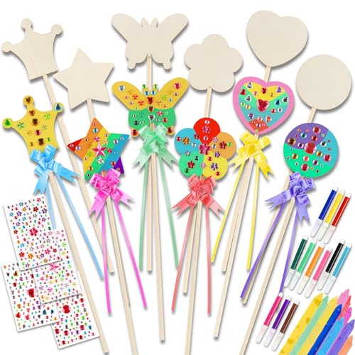 ZXShow 12 Stück Zauberstab Bastelnset DIY Prinzessin Zauberstab 32.5cm Holzstäbe mit Rüschenbändern Strassaufklebern Zauberstab Glitzer für DIY Basteln Feen Geburtstag Deko Party Geschenk