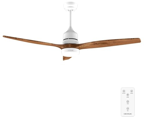 Cecotec Ventilador de Techo con Luz y Mando a Distancia de 52 EnergySilence Aero 5230 White&BlackWood. Motor DC 40W, 3 Aspas, LED, Altura Ajustable, Temporizador, 6 Velocidades, Modo Winter/Summer