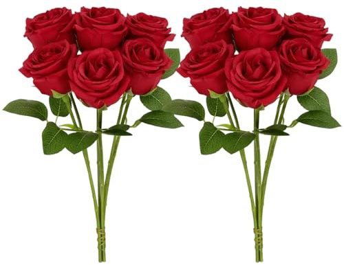 QiiWuic 12 Pcs Red Roses, Red Roses Artificial Flowers, Red Flowers, Red Artificial Flowers for Home Decor, Fake Roses Arrangement with 34cm Stem Length, Silk Flowers for Various Occasions