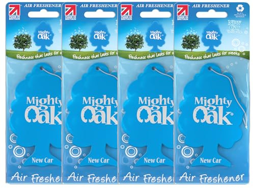 Mighty Oak Air Freshener – New Car Fragrance (4 Pack) – Long Lasting Hanging Car Deodoriser – Odour Eliminator Air Freshener – UK Made Car Scent Freshener – Auto Accessories