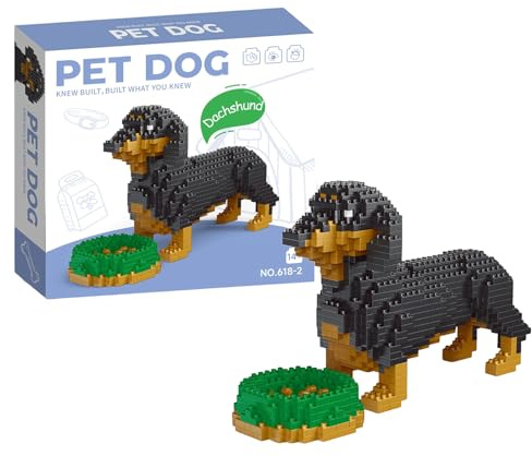 VELAJA Perro Salchicha Dachshund para Ensamblar, Puzzle 3D y Set de Nanobloques DIY, 898 Piezas para Crear una Figura de Perro, Juego de Construcción Creativo para Adultos y Adolescentes