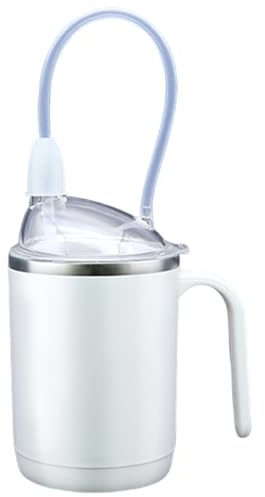 Adult Sippy Cups for Elderly, Spill Proof with Straw 450ml, Food Grade PP & Stainless Steel Beakers with Handle for Bedridden