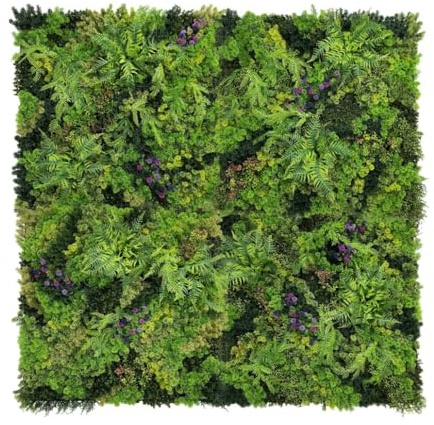 BONERVA Jardín Vertical Artificial Oslo Luxe Pack 4 Paneles 100x100 cm 4 m² Pared Vegetal Decorativa de follaje denso con toques Florales para Interior y Exterior para oficinas, hoteles y terrazas