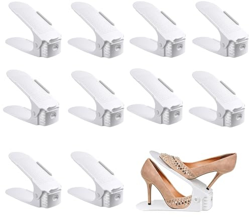 Xnqelerate 10 Stück Schuhstapler Platzsparend, Schuhorganizer Schuhaufbewahrung Einstellbar Schuh Organizer, rutschfest Schuhorganizer Platzsparend, Doppelschicht Schuhstapler Weiß
