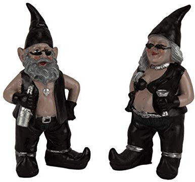 Gnoschitt and Gnofun 7.5 Inch High Motorcycle Gnomes Resin Yard Art Statues Funny Bikers Garden Gnome Weather Resistant Lawn Decor or Tabletop Figurines