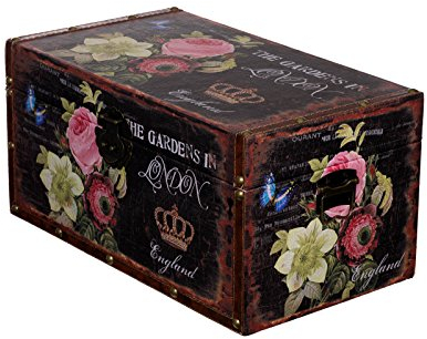 Baule SJ 16011 con rose London Inghilterra, cassapanca in legno con look vintage, tesorio, cassapanca, cassapanca dei pirati,