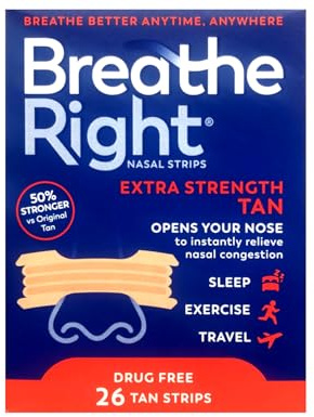Breathe Right Nasal Strips to Stop Snoring, Drug-Free, Extra Tan, 78 Count (26 Each, Pack of 3)