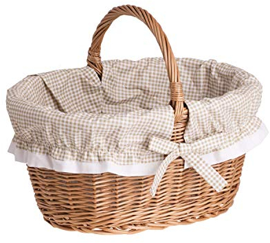 e-wicker24 Alles aus Weide Einkaufskorb aus Weide, retro Bügelkorb in Naturfarbe, Vintage Stil, Weidenkorb, oval