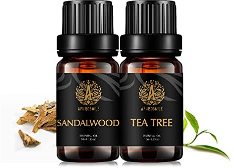 Aromatherapie ätherischen Sandelholzölen Set, 100% reines Teebaum/Sandelholz-Duftöl-Set, 2x10ml therapeutischer Qualität ätherisches Sandelholz/Teebaumöl Duftset für Diffusor,Luftbefeuchter,Zuhause