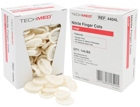 Dukal TEC 4404L Tech-Med Nitrile Finger Cot, Large, 0.08 mm Thickness (Pack of 144)