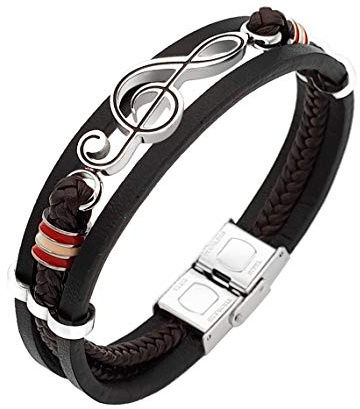 Eymi Mens Leather Cuff Bracelet Treble Clef Musical Notes Jewelry Wristband Appreciation Gift for Musician Music Teacher