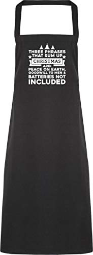 Hippowarehouse Three phrases that sum up Christmas are: Peace on Earth, Goodwill to Men and Batteries not Included Apron kitchen cooking painting DIY onesize adult
