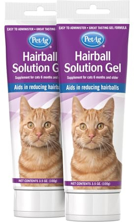 PetAg Hairball Solution Gel Supplement for Cats - 3.5 oz, Pack of 2 - Helps Prevent and Reduce Hairballs in Cats 6 Months and Older