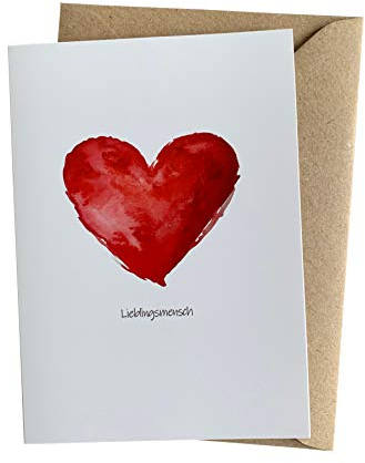 Herzfunkeln® Lieblingsmensch Karte für Freundin, Freund, Frau & Mann mit rotem Herz in DIN A6 - Umschlag aus Recyclingpapier - Liebe Grußkarte zum Jahrestag, Valentinstag, Hochzeitstag & Freundschaft
