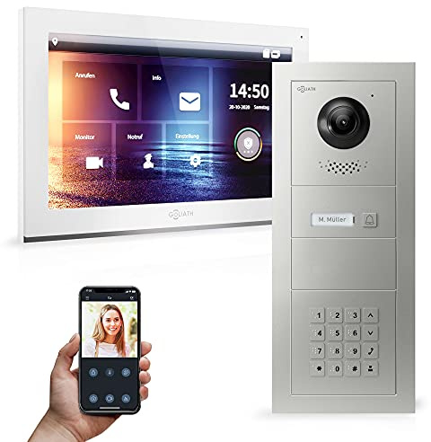 Goliath Hybrid | IP | Full-HD Video Türsprechanlage | App | 1-Fam | 1 x Full-Touchscreen 10 | Aluminium Unterputz Türstation | + Codeschloss | 180° Ultra-Weitwinkel | AV-IPS-556