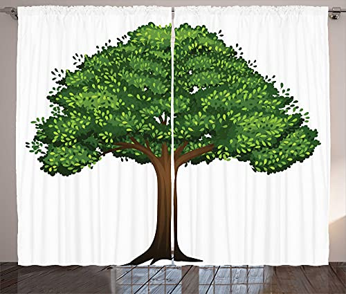 ABAKUHAUS Arbre Rideaux, Cartoonish Vert feuillu Branche, Décoration Intérieure Accent Lot de 2 Panneaux, 280 x 260 cm, Emerald Lime Green