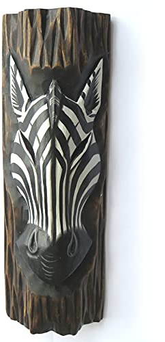 Handgeschnitzte Zebra-Maske aus Holz zum Aufhängen an der Wand