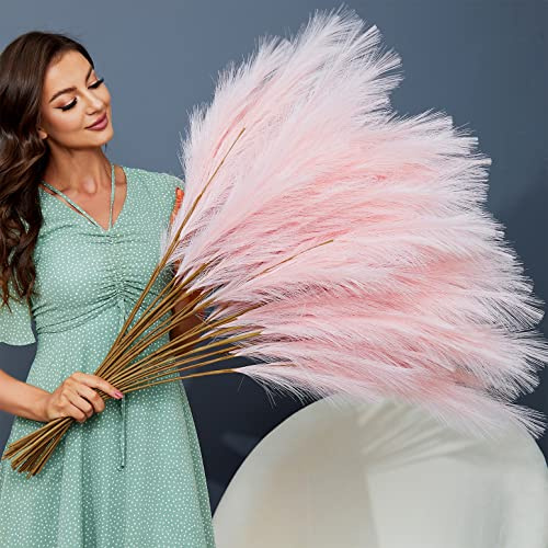 FOTEEWL 8 Stück künstliche Pampasgras-Dekoration, 96,5 cm hoch, künstliche Pompas-Blumen, große künstliche Pompas-Zweige, Pflanzen für Bodenvasenfüller, Heim-Boho-Dekoration (Rosa)