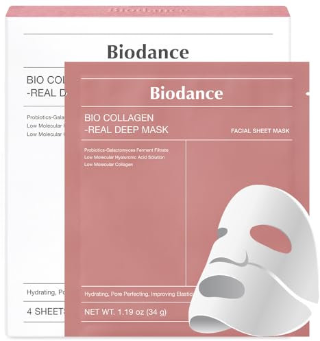 BIODANCE Bio-Collagen Real Deep Mask, Hydrogel Mask, Pore Minimizing, Elasticity Improvement, Korean Skincare | 1.19oz(34g) x 4ea