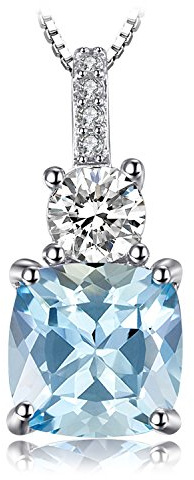 JewelryPalace Kissenschliff 2.2ct Natur Blau Topas Kette Anhänger 45CM, Blautopas Schmuck Set, Halskette Damen Silber 925 Collier Damen Quadrat Edelstein Mädchen, Ketten mit Stein Frauen Rosegold Gold