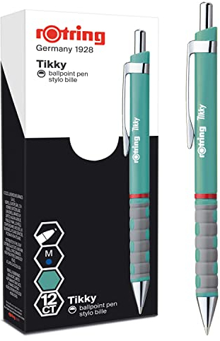 rOtring Tikky Pastel Ballpoint Pens | Blue Ink | Medium Point (1.0mm) | Sea Blue Barrels | Lightweight with Rubberised Grip | 12 Count