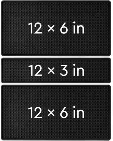 Bar Mat Set for Countertop, 3 Pack Rubber Bar Mats for Coffee Bar, Kitchen, Bartending, Espresso & Dish Drying, Non-Slip Rubber Mat with Deep Prongs Helps Contain Spills, Durable Black Bar Accessories