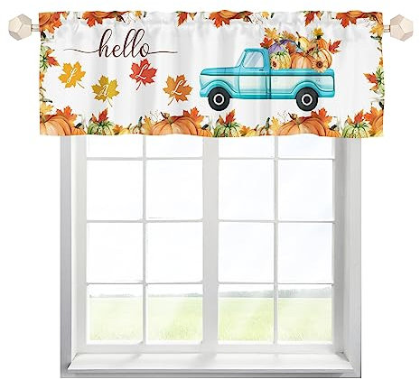 One Lover Kürbis Ahornblätter Herbst Scheibengardine Bistrogardine mit Stangendurchzug Kurzstores Gardinen Elegant Küchenvorhang für Wohnzimmer Schlafzimmer Kinderzimmer Multicolor 137x45cm,1 Stück