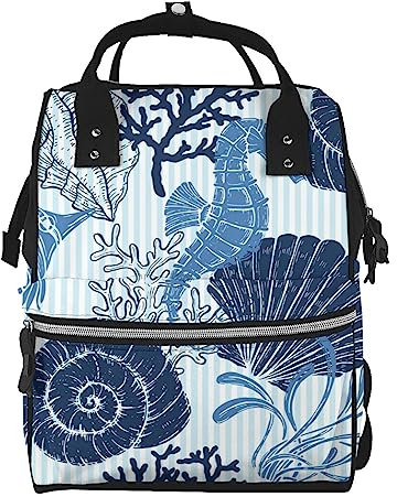ARCOFF Sea Pattern Seashell Seepferdchen Koralle Wickeltasche Windel Rucksack für Frauen Männer Mode Reisetaschen Casual Daypacks Rucksack, mehrfarbig, One size