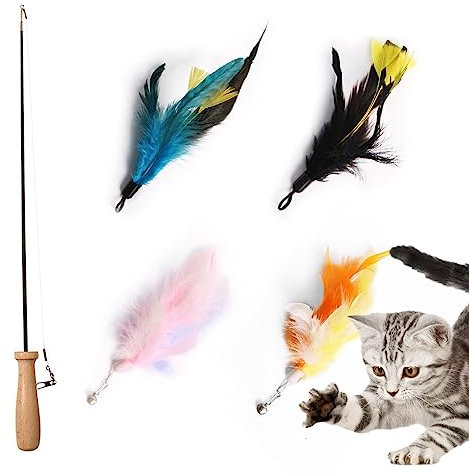 Katzen-Federstab-Spielzeug, einziehbarer Katzenstab-Spielzeug, Feder-Teaser-Nachfüllpackung, Teleskop-Katzenangel-Spielzeug für gelangweilte Katzen im Innenbereich