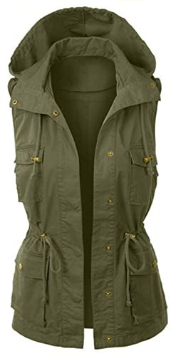 LOIJMK Mantel Damen Ärmellos Cargo Jacken Weste mit Kapuze Mode Drawstring Kapuzenjacke Sportweste für Frauen Herbst Kapuzenweste Sleeveless Freizeitjacke Outerwear Sport Jacke Oberteile