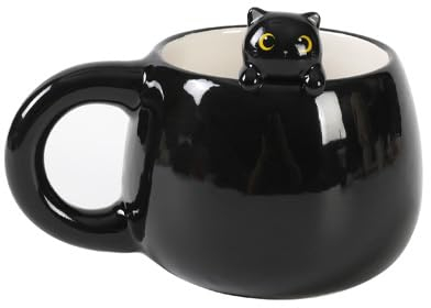 I-TOTAL® - Tazza in Ceramica con Animaletto in Ceramica sul Bordo, Tazza per Tè o Caffè (BLACK CAT) 450 ml