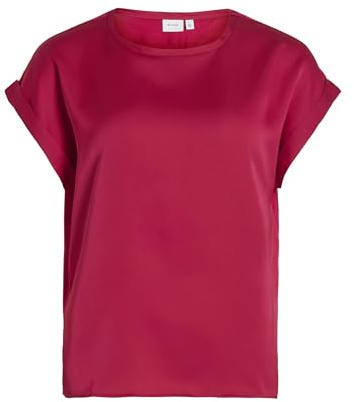 Vila kvinnlig topp med korta ärmar rund hals, cerise, 38