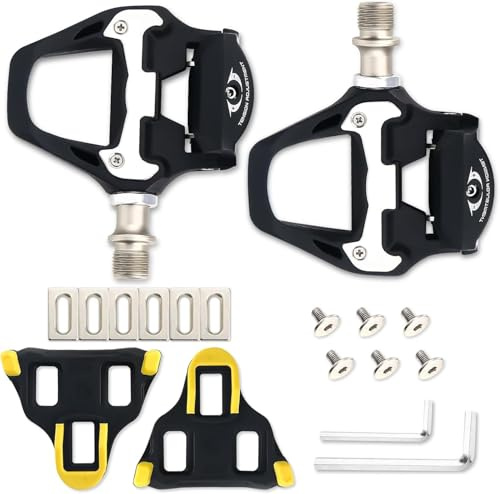 Road Bike Pedals, SPD Pedals, Clipless Bicycle Pedals with Cleats Compatible with SPD SL System, 9/16 Aluminum Alloy Threads Cycling Pedal, for Indoor Outdoor, MTB, Spin Bike