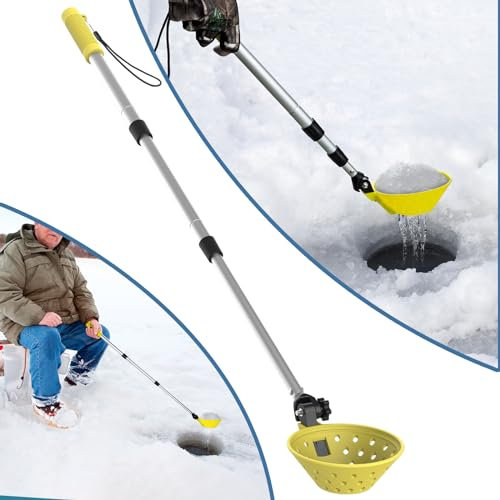 Huntury Retractable Ice Fishing Scoop Skimmer, Ice Fishing Accessories, Long Length, And Larger Spoon, No More Bending Over To Scoop Out Ice While Ice Fishing, Ice Fishing Gear